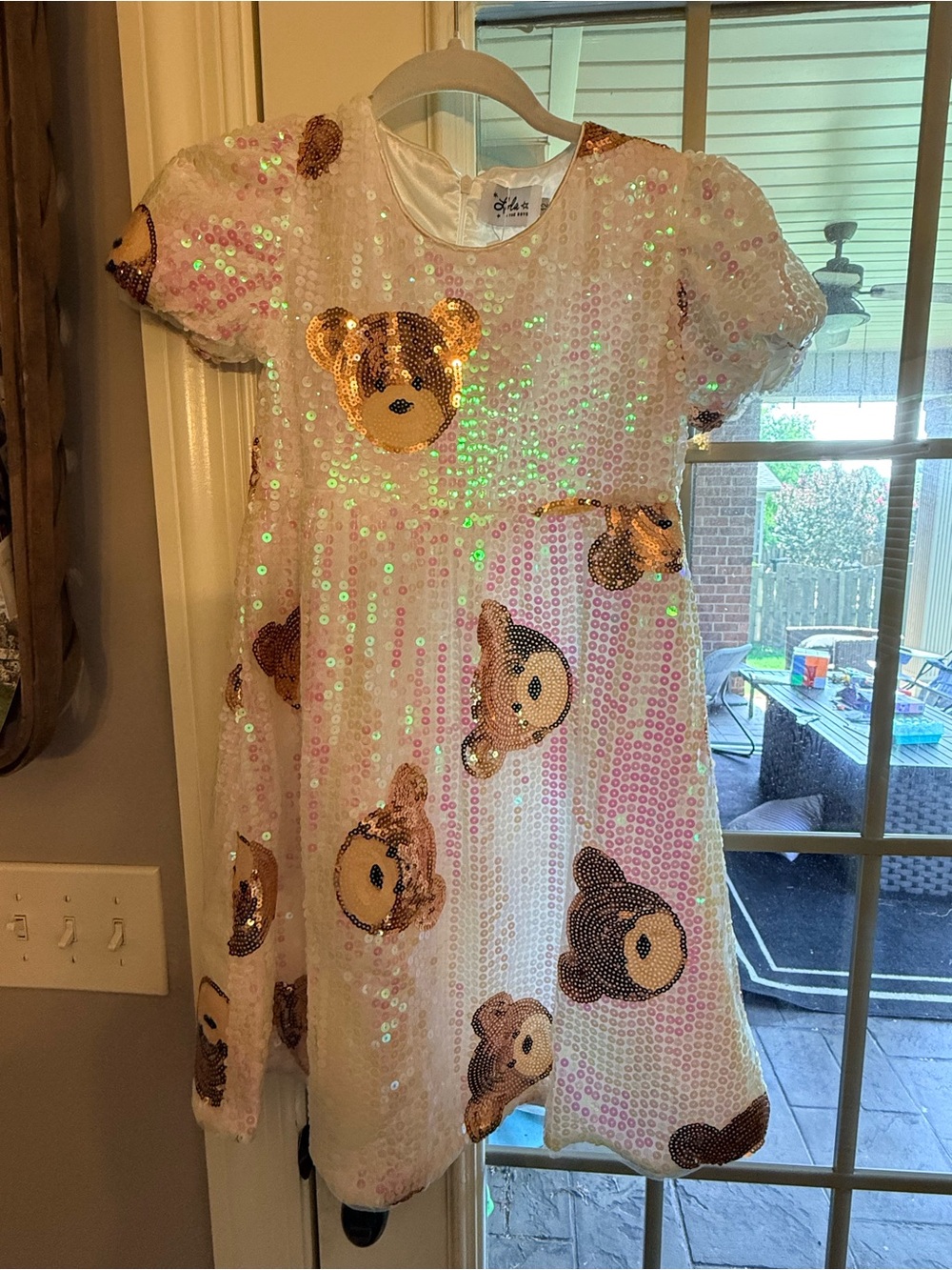 Lola + The Boys Pink Sequin Bear Dress